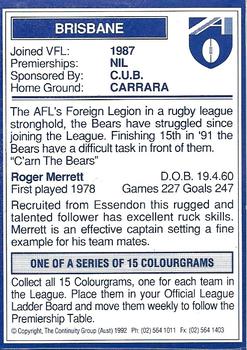 1992 AFL Colourgrams #NNO Roger Merrett Back